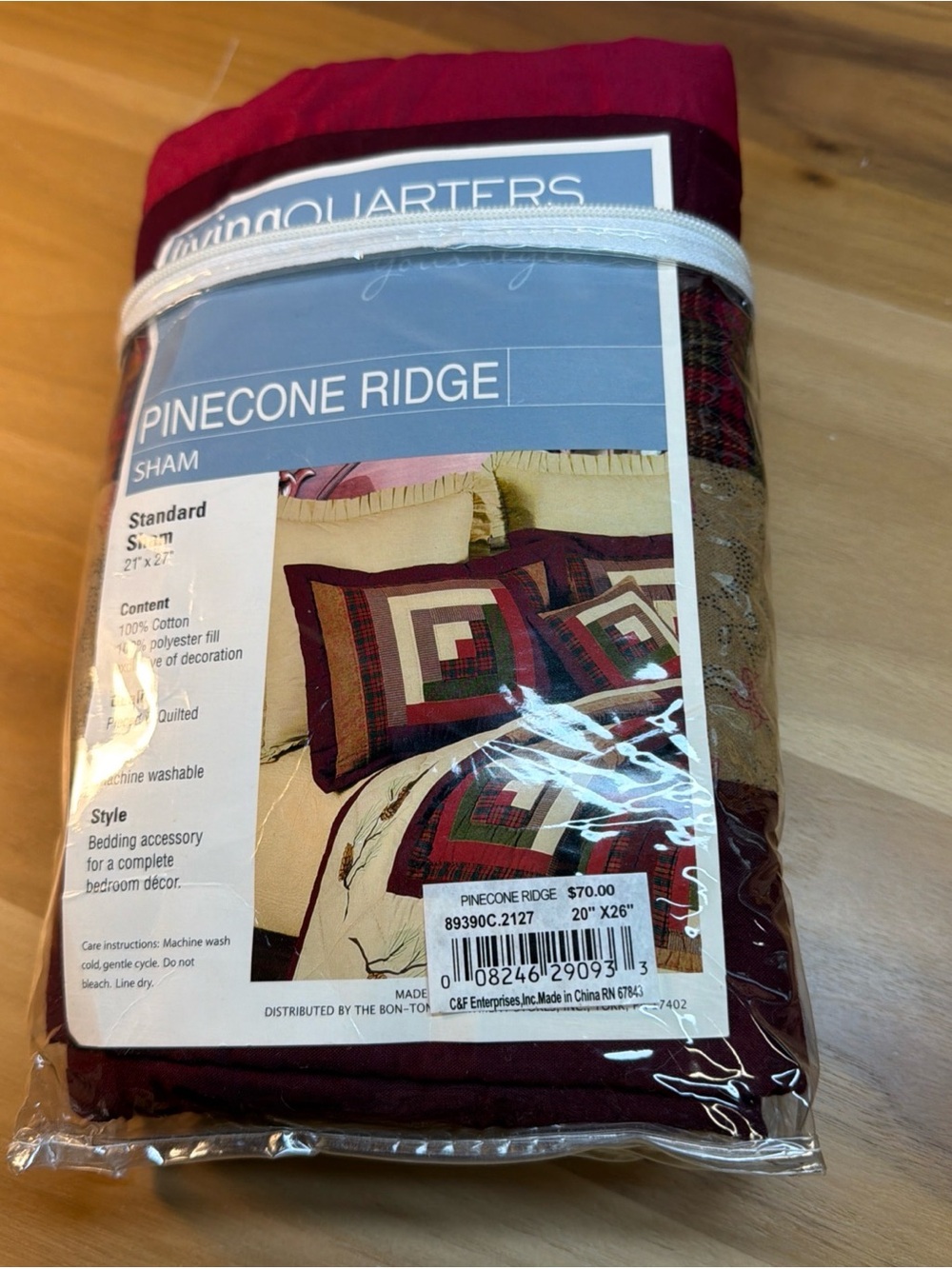 NWT Pinecone Ridge ONE Quilted Standard Pillow Sham 20x26” Burgundy Patchwork